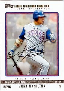 Josh Hamilton Autographed/Hand Signed Baseball Card (Texas Rangers) 2009 Topps #78 Ticket to Stardom