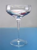 Set Of Four (4) MILANO Romanian Crystal CHAMPAGNE SAUCER Cobalt Blue/Stained Glass Design GLASS Barware