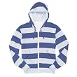 Royal Blue Gray Fleece Rugby Stripe Hoodie Unisex Sizes. Fleece