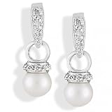 Bling Jewelry 10mm South Sea Shell Pearl CZ Encrusted Dangle Earrings