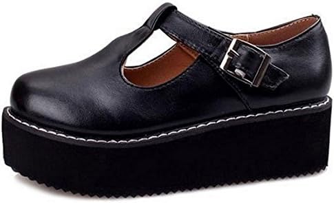 Amanda Gril Women's Black Faux Leather Creepers with Buckle Accent 7 M US