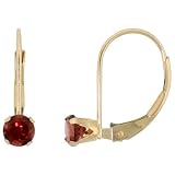 10k Gold Leverback Round Earrings w/ 4mm Brilliant Cut January Birthstone ( Natural Garnet Stone ), 9/16 in. (14mm) tall