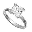 Women's Ring - Sterling Silver, Rhodium Plated - Clear CZ (4-Prong Set) - 8 x 8mm (Sizes 4-9)