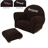 KidKraft Kids Personalized Chocolate Upholstered Rocker & Ottoman WHITE SCRIPT FONT