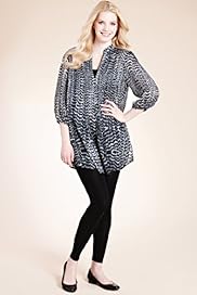 Plus Open Neck Collar Metallic Feather Print Tunic