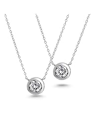 Bling Jewelry Sterling Silver Solitaire CZ Pendant Necklace Set of Two 16 inches