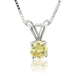 14k White Gold Solitaire Yellow Orange Diamond Pendant Necklace-0.15 carat