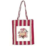 Longaberger Holiday Stripe Fabric Tote Bag in RED / CREAM / GREEN