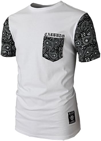 R2P Men's Cool Fashion Pocket T-Shirts With Paisley Patterned Sleeves WHITE US M/Asia L (KMTTS0361)