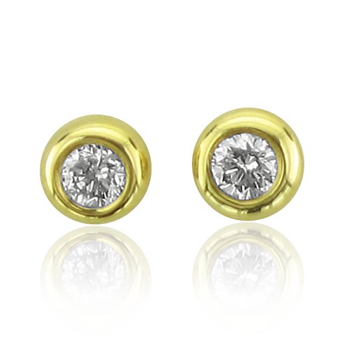 10k Yellow Gold Round Brilliant Cut Diamond Stud Earrings (H-I, SI-I, 0.05 Carat)