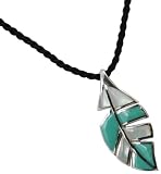 925 Sterling Silver, Turquoise and Mother of Pearl Leaf Pendant & Cord Necklace - Anti-Tarnish!