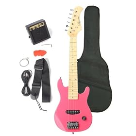 Barcelona Kid's Electric Guitar with 5-Watt Amp, Gig Bag, Strap, Cable, Strings, Picks, and Wrench - Pink Metallic: Musical Instruments