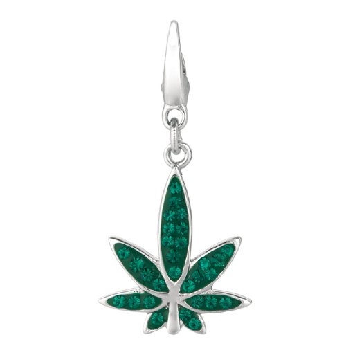 Sterling silver Crystal Marijuana Leaf (Charm)
