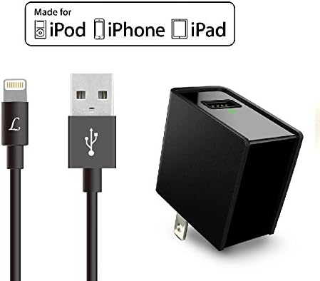 2.4A USB Fast Wall Charger Travel Charging with 1M MFi Certified Lightning Cable Cord for iPhone 7, 7 Plus, 6S, 6, Plus, 5, SE, iPad Pro, iPod and iOS Devices (Charger Pack-Black)