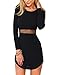 Leadingstar Women Crew Neck Long Sleeve Crop Top Midi Skirt Outfit Two Piece Bodycon Short Black Dress XL