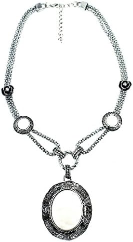 Large Oval Semi Precious White MOP Stone Pendant Necklace Set