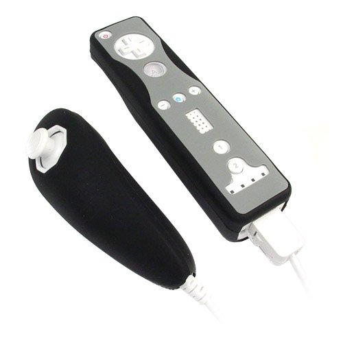 Solid and Two-Tone Silicone Skin Cases for Nintendo Wii Remote Control & Nunchuk - 13 Color Options (Black/Grey)