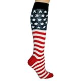 Patriotic Red White Blue American Flag Knit Knee High Socks