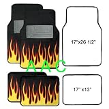 A Set of 4 Universal Fit Fire Flame Carpet Floor Mats for Cars / Truck - Black Yellow