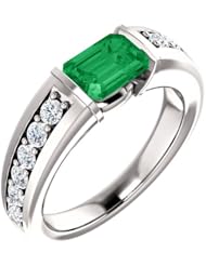 Platinum 7.00x5.00mm Emerald Cut Chatham Created Emerald and Diamond Ring -- LIFETIME WARRANTY