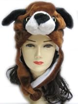 Plush Dog Animal Hat - Dog Hat with Ear Flaps and Poms