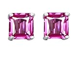 3.00 cttw 14K White Gold Plated 925 Sterling Silver Created Square Pink Sapphire Earrings
