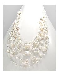 White (Natural) Japanese silk cord Fresh Water Pearl Necklace In Zinc