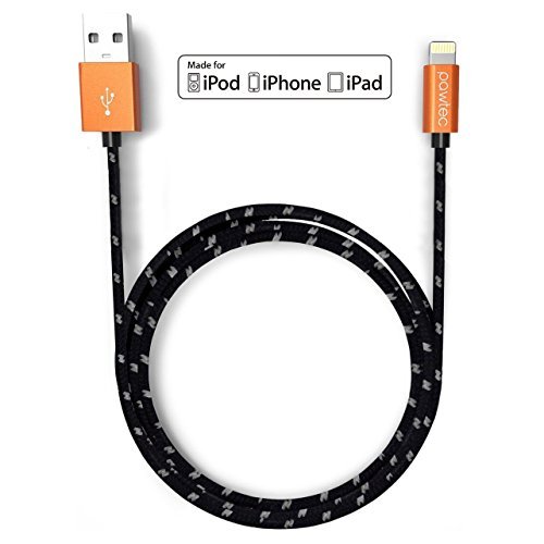 Pawtec Premium Lightning to USB Charge and Sync Cable Apple MFi Certified 6.6 Feet / 2 Meter Extra Long Braided for iPhone 7 / 7 Plus / 6s 6 Plus / 6s 6 / SE / iPad Pro / Air 2 / iPad mini 3 / iPod (Jet Black)