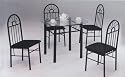 5 PIECE BLACK METAL DINING SET - Glass Top Table and 4 Chairs