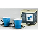 Copco - Wild Leaf Tea Co. - 4 Piece Blue and Steel Tempo Circle Tea Cup and Saucer Set by Wild Leaf Tea Company