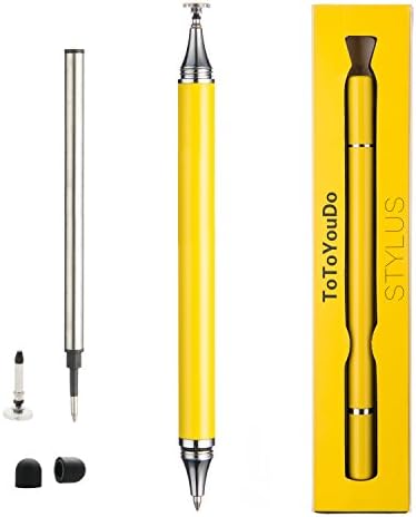 ToToYouDo 2 in 1 Pen, Fine Point Replaceable Pen For Smartphones, iPhone 6, 5S, iPad, Samsung Galaxy S5, S4, LG G3, HTC, Motolora, Sony, Nexus and Kindle - Yellow