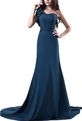 Chiffon Mermaid Crystal One Shoulder Corset   Waistline Evening Dress 