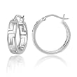 Sterling Silver Tarnish-Free Greek Key Small Cut-Out Hoop Earrings (0.8" Diameter)