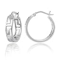 Sterling Silver Tarnish-Free Greek Key Small Cutout Hoop Earring