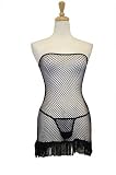 Exposed By Magic Silk Fishnet Collection, Fishnet Tube Dress With Fringe And G-string, Black, Small/Meduim