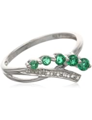 Sterling Silver Created Emerald and Diamond-Accented Ring, Size 7