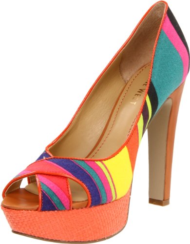 Nine West Women's Colourcode Peep-Toe Pump,Pink Multi/Orange,9 M US