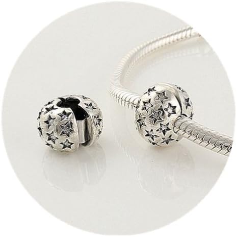 DUMAN 1pc 925 Sterling Silver Clasp Clip Charms Star Stopper Beads Compatible with Pandora Chamilia Kay Troll European Bracelets