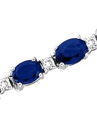 18.10cttw Diamond & Oval Shape Sapphire Bracelet 7 Inch 14k Gold Double Safety Lock H-J SI-I Quality
