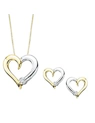 Diamond Heart Jewelry Set in 10K Two Tone Gold (1/5 cttw)