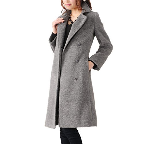 スーリー アルパカ ロングコート レディース 日本製 テーラーカラー ベルト付き 13号 ライトグレー 灰色 鼠色