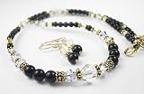2 Piece Necklace and Earrings Set: April Crystal Swarovski Crystal Birthstone Beaded Necklaces with Black Pearls by Gemstone Gifts Handmade Jewelry