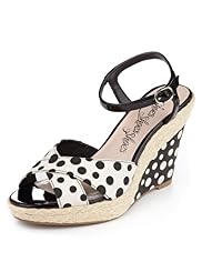 Open Toe Crossover Strap Spotted Wedge Sandals