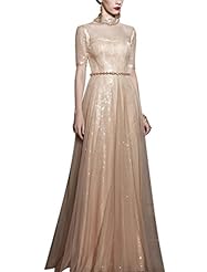 A-line Summer Halter Short Sleeves Elbow Length Sleeves Cocktail Floor Length Sequined Lace Homecoming Dress/Pageant Dress/Prom Dress/Party Dress/Wedding Dress 