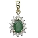 14K Yellow Gold Prong Set Pear Emerald & Diamond Pendant