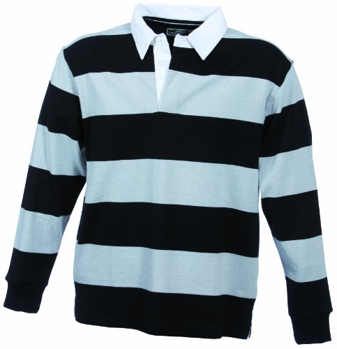 James & Nicholson Herren Langarm Polo Shirt Rugby Striped, black/grey-heather, XXL, JN099  Preisvergleich