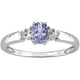 10K White Gold .05 ctw Diamond and Tanzanite Ring by Amour