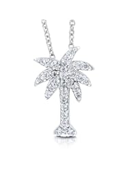 Jewelry: BERRICLE Sterling Silver Palm Tree Pendant Necklace in Cubic Zirconia CZ - BERRICLE