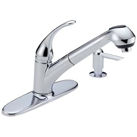 Delta B4310LF-SD Foundations Core-B Single Handle Pull-Out Kitchen Faucet With Soap Dispenser, Not CA/VT Compliant, Chrome