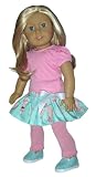 Aqua Shoes, Poodle Skirt, Pink Top, and Leggings. Doll Clothes Fit 18